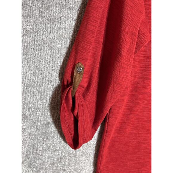 LRL Ralph Lauren Henley Top Womens Size XL Red Slub‎ Knit Brown Faux Suede Trim - Picture 5 of 7